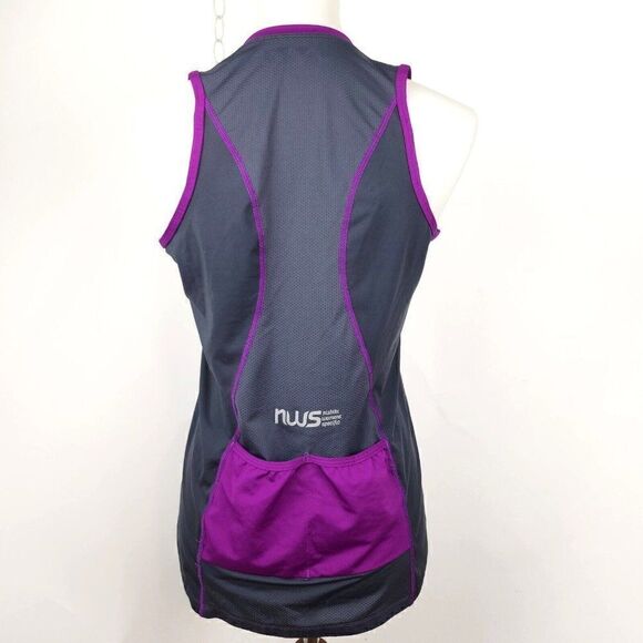 Nishiki Cycling Tank Top Jersey Purple Gray 1/4 zip Back Pockets Womens L - Picture 3 of 5